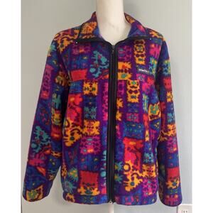 Vtg Obermeyer Women’s Full Zip Colorful Graphic Pullover Fleece Jacket No Size L